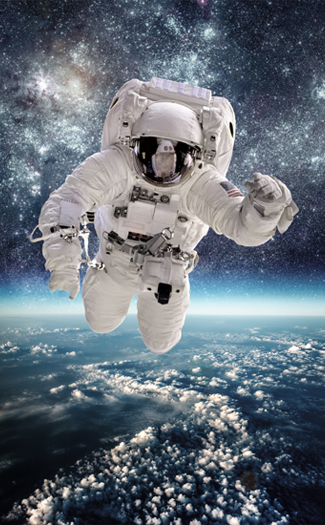 Astronaut in outer space against the backdrop of the planet eart
