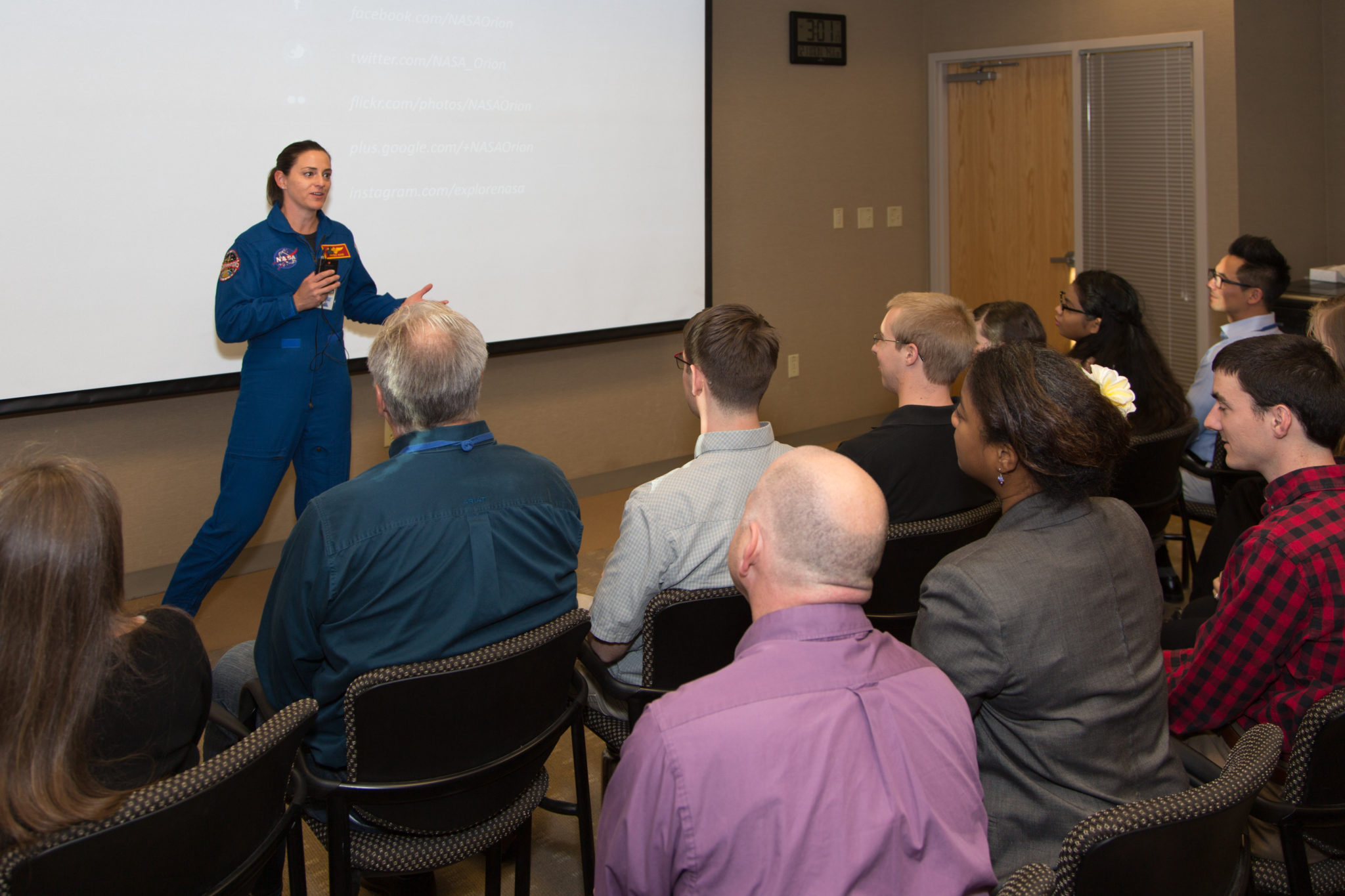 2017_12_11-SEAKR-Astronaut_Visit-27 Nicole Mann speaking to SEAKR employees.